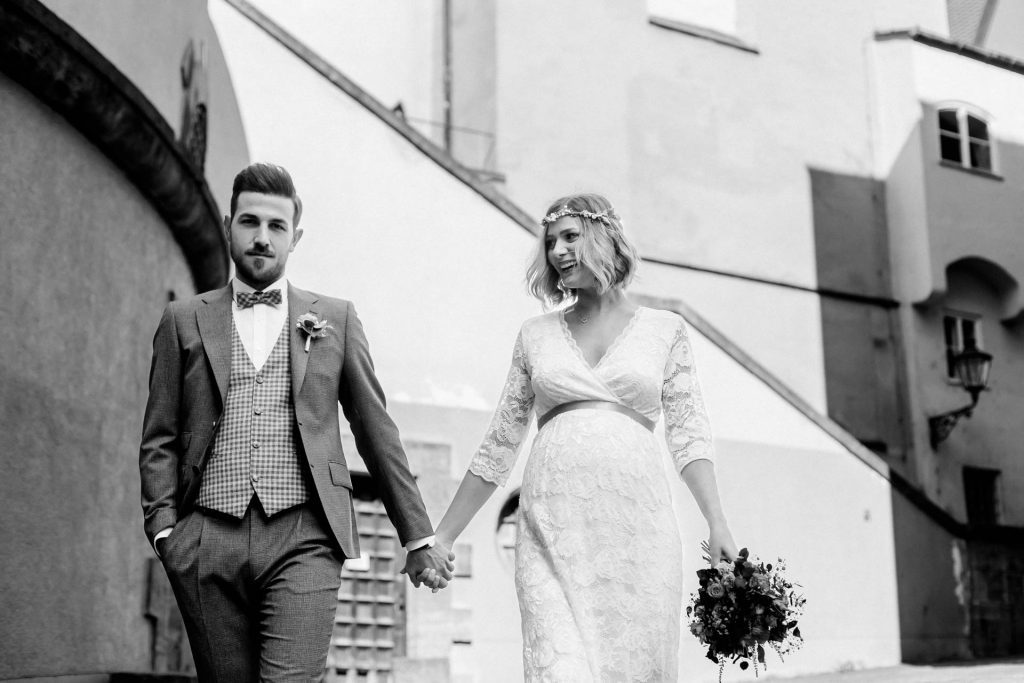 HochzeitHochzeitsTrauung, Brautpaar in Augsburger Innenstadt